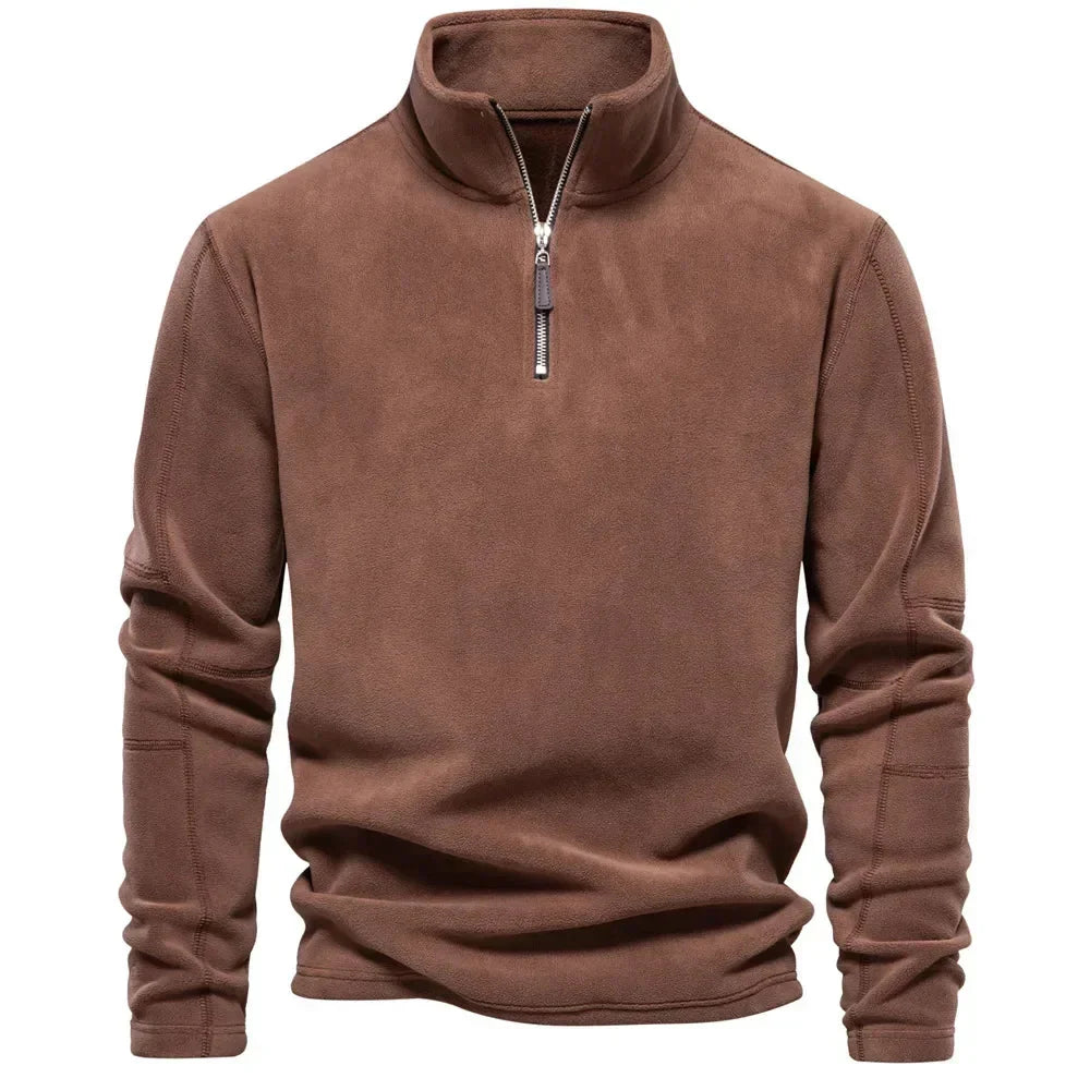 Fleece Pullover - Quarter Zip - Warm - Fleece Sweater - Men's Half Zip Fleece-Chaps of London-Brown-S 55-65kg-Chaps of London