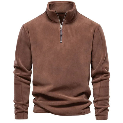 Fleece Pullover - Quarter Zip - Warm - Fleece Sweater - Men's Half Zip Fleece-Chaps of London-Brown-S 55-65kg-Chaps of London