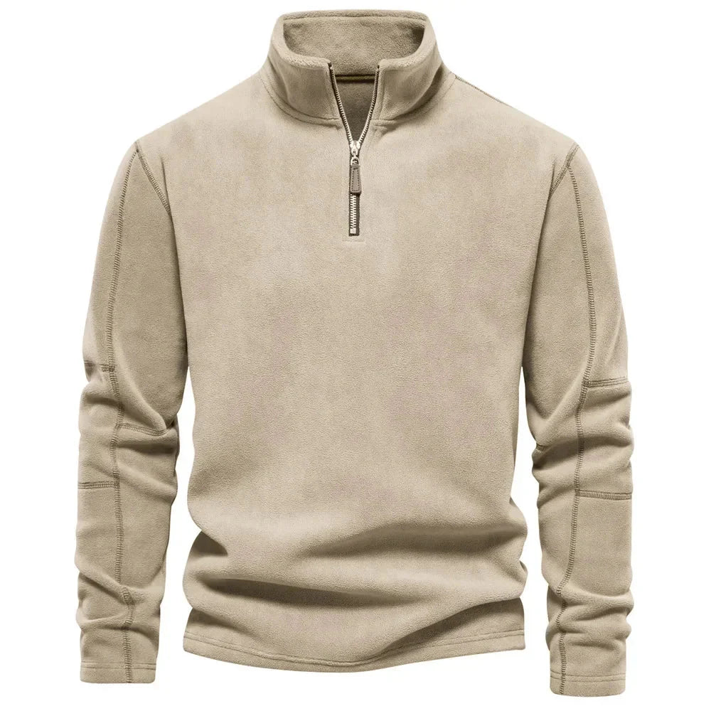 Fleece Pullover - Quarter Zip - Warm - Fleece Sweater - Men's Half Zip Fleece-Chaps of London-Khaki-S 55-65kg-Chaps of London