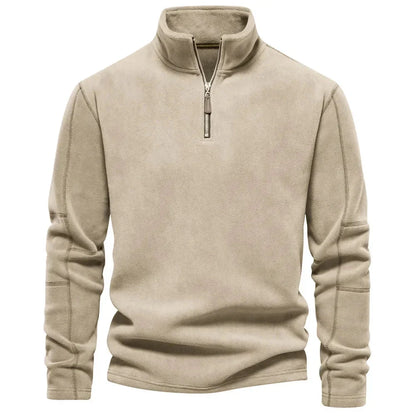Fleece Pullover - Quarter Zip - Warm - Fleece Sweater - Men's Half Zip Fleece-Chaps of London-Khaki-S 55-65kg-Chaps of London