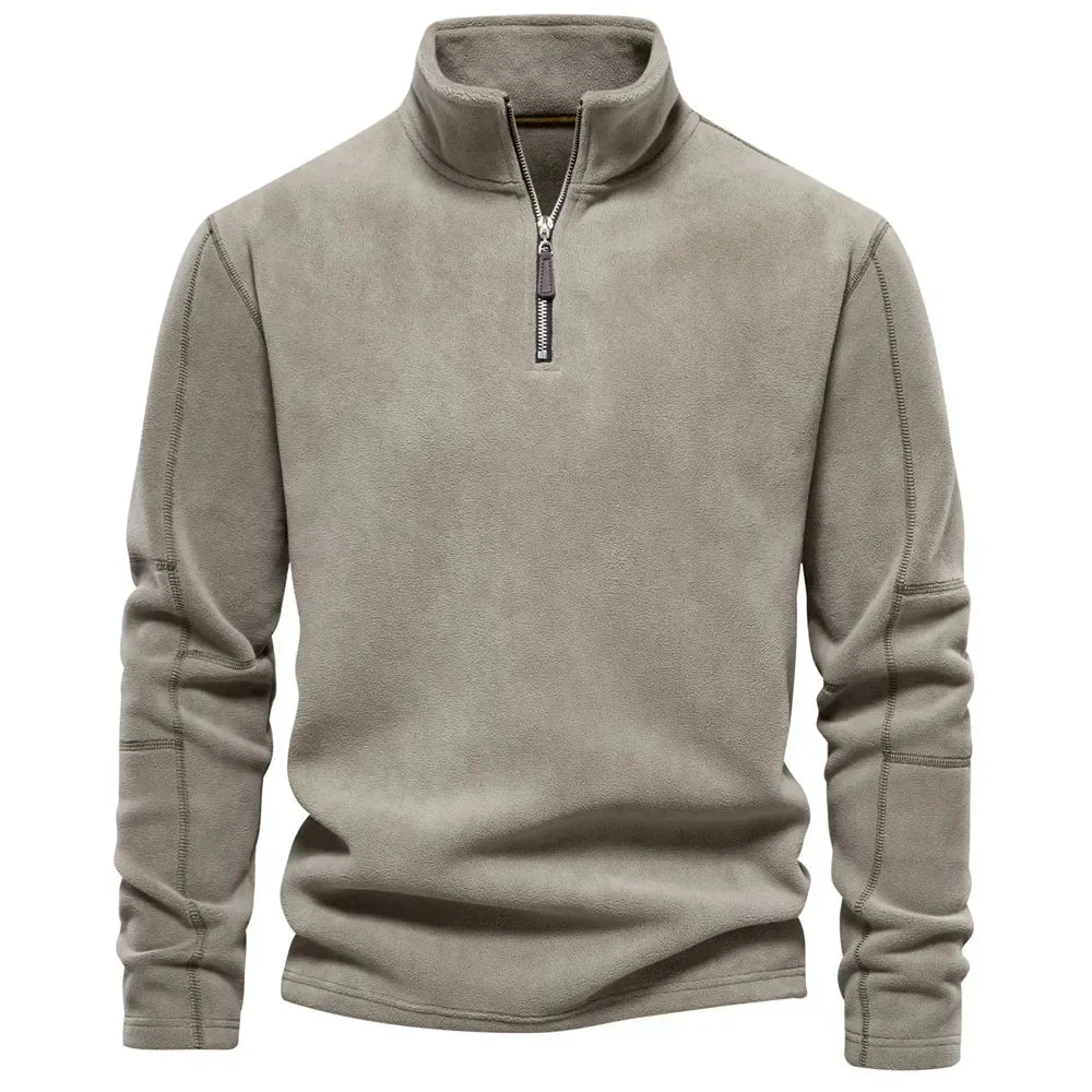Fleece Pullover - Quarter Zip - Warm - Fleece Sweater - Men's Half Zip Fleece-Chaps of London-Light Brown-S 55-65kg-Chaps of London