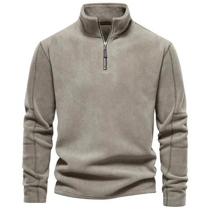 Fleece Pullover - Quarter Zip - Warm - Fleece Sweater - Men's Half Zip Fleece-Chaps of London-Light Brown-S 55-65kg-Chaps of London