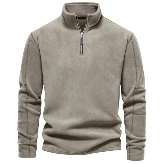 Fleece Pullover - Quarter Zip - Warm - Fleece Sweater - Men's Half Zip Fleece-Chaps of London-Light Brown-S 55-65kg-Chaps of London